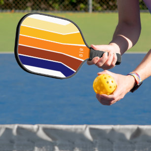 Custom Dark Blue Red Orange Yellow Mod Art Stripes Pickleball Paddle