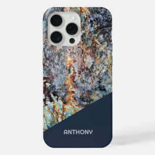Custom Dark Blue Red Tan Black Faux Marble Pattern iPhone 15 Pro Max Case