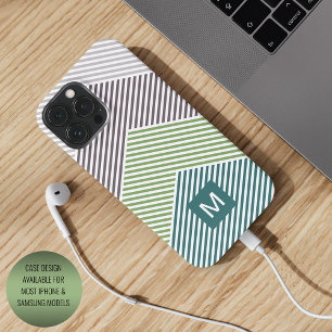 Custom Dark Brown Lime Green Taupe Stripes Pattern iPhone 13 Pro Max Case