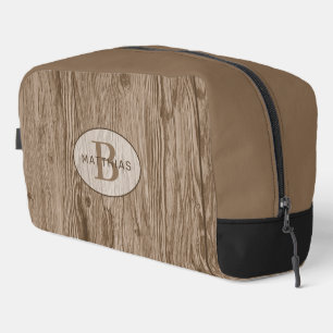Custom Dark Brown Tan Beige Woodgrain Pattern Dopp Kit