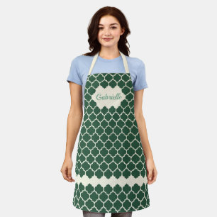 Custom Dark Charleston Green Ivory Trellis Pattern Apron
