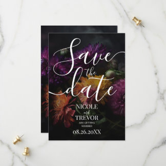 Custom Dark Colourful Flowers Wedding Save The Date