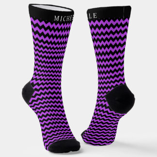 Custom Dark Deep Purple Black Chevron Pattern Socks