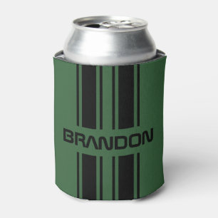 Custom Dark Green Black Auto Race Sport Stripes Can Cooler