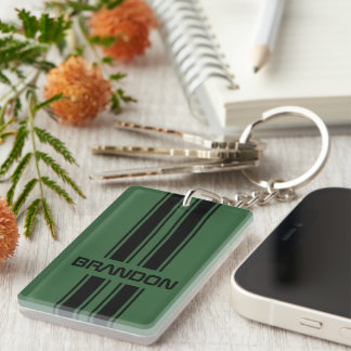 Custom Dark Green Black Auto Race Sport Stripes Key Ring