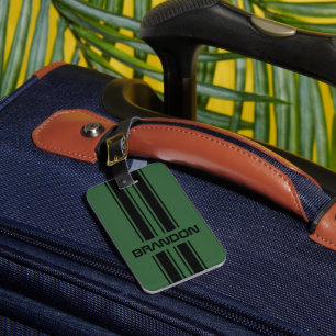 Custom Dark Green Black Auto Race Sport Stripes Luggage Tag