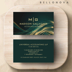 Custom Dark Green Black Gold Glitter Professional Business Card