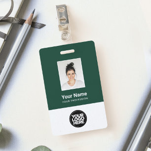 Custom Dark Green Employee Photo, Bar Code, Logo ID Badge