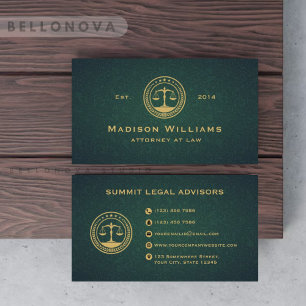 Custom Dark Green Floral Monogram Law Office Business Card
