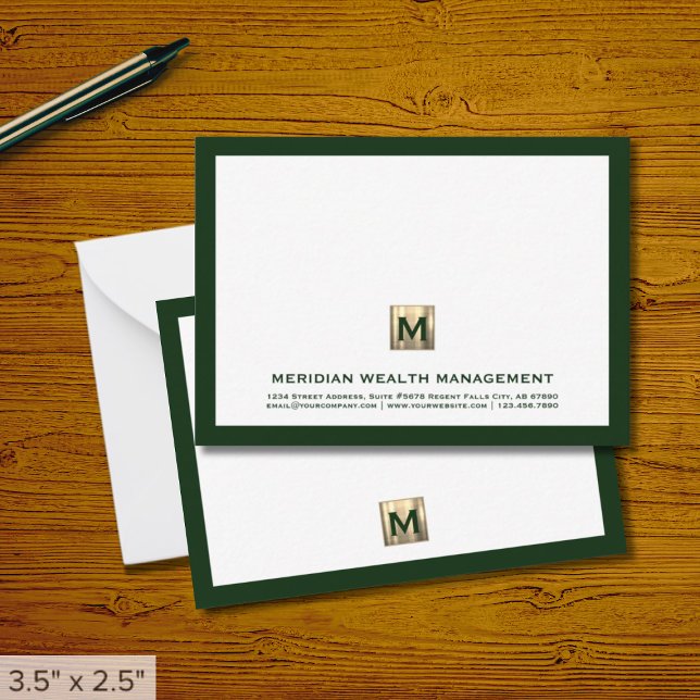 Custom Dark Green Gold Monogram Note Card (Creator Uploaded)
