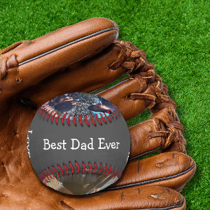 Custom Dark Grey Best Dad Ever 3 Photo Baseball