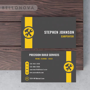 Custom Dark Grey Black Yellow Construction Worker Business Card