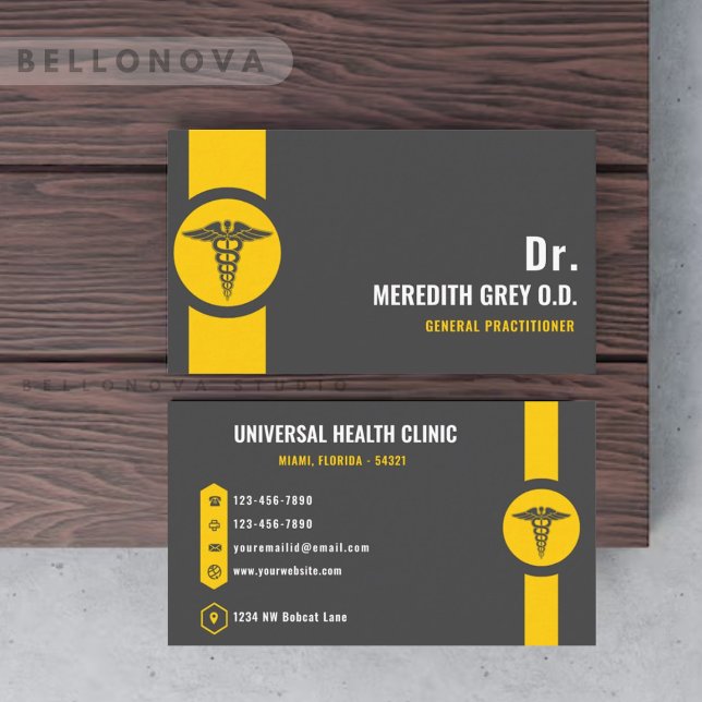 Custom Dark Grey Black Yellow  Doctor Fancy  Business Card (Custom Dark Grey Black Yellow Doctor Fancy Business Card)