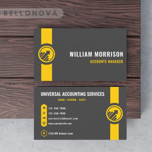 Custom Dark Grey Black Yellow Finance Professional Business Card