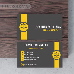 Custom Dark Grey Black Yellow Legal Department Business Card