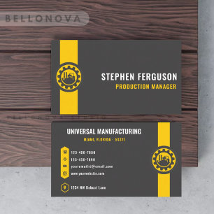 Custom Dark Grey Black Yellow Manufacturing Business Card