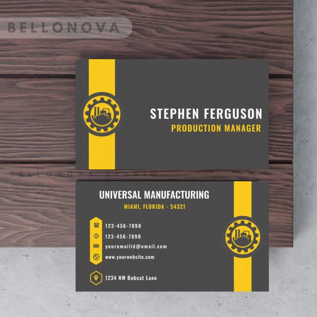 Custom Dark Grey Black Yellow Manufacturing Business Card (Custom Dark Grey Black Yellow Manufacturing Business Card)