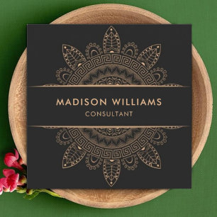 Custom Dark Grey Brown Pink Peach Professional Square Business Card