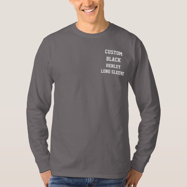 Custom DARK GREY HENLEY LONG SLEEVE T-SHIRT (Front)