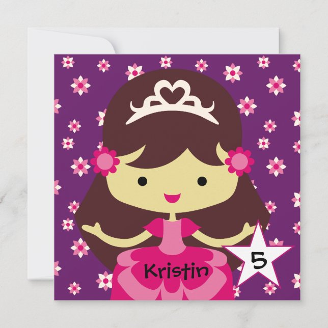 Custom Dark Hair Princess Birthday Invitations (Front)