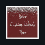 Custom Dark Maroon & Silver Glitter Birthday Party Napkin<br><div class="desc">personalised sweet 16 paper napkin,  personalised 1st 15th 16th serviette,  wedding reception cocktail hen do,  quinceanera mis quince for her,  couple rehearsal dinner vow renewal,  daughter bridal shower high school,  son college graduate baby boy,  25th anniversary 30th 40th 50th,  girl bachelorette weekend night 18th,  20th 21st wife husband graduation</div>