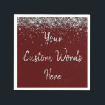 Custom Dark Maroon & Silver Glitter Birthday Party Napkin<br><div class="desc">personalised sweet 16 paper napkin,  personalised 1st 15th 16th serviette,  wedding reception cocktail hen do,  quinceanera mis quince for her,  couple rehearsal dinner vow renewal,  daughter bridal shower high school,  son college graduate baby boy,  25th anniversary 30th 40th 50th,  girl bachelorette weekend night 18th,  20th 21st wife husband graduation</div>