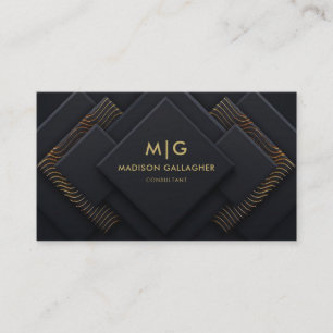 Custom Dark Navy Blue Black And Gold Professional Business Card