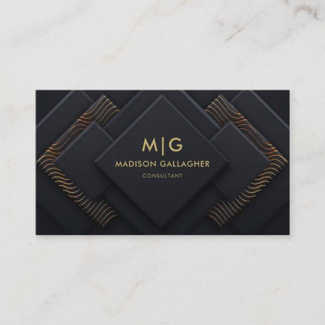 Custom Dark Navy Blue Black And Gold Professional Business Card (Front)