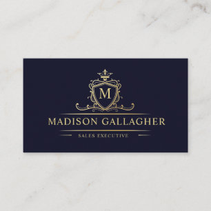 Custom Dark Navy Blue Black And Gold Professional Business Card