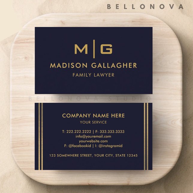 Custom Dark Navy Blue Black And Gold Professional Business Card (Custom Dark Navy Blue Black And Gold Professional Business Card)