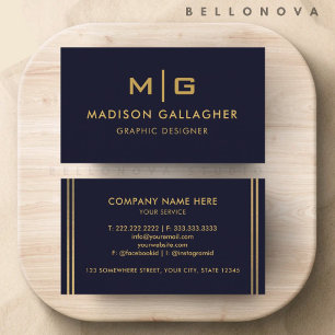 Custom Dark Navy Blue Black And Gold Professional Business Card