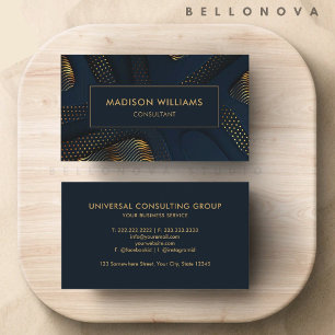 Custom Dark Navy Blue Gold Glitter Professional Business Card