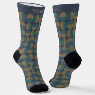 Custom Dark Navy Blue Green Geometric Pattern Socks