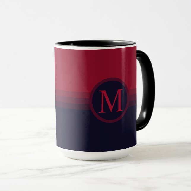 Custom Dark Navy Blue Red Maroon Colour Block Mug (Front Right)