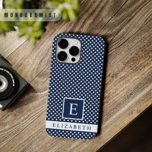 Custom Dark Navy Blue White Polka Dot Design Case-Mate iPhone 14 Pro Max Case