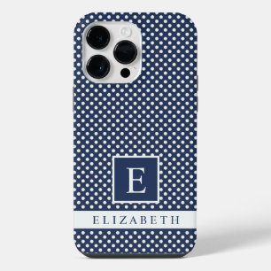 Custom Dark Navy Blue White Polka Dot Design iPhone 14 Pro Max Case