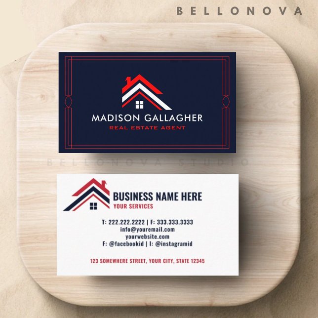 Custom Dark Navy Blue White Real Estate Agent Business Card (Custom Dark Navy Blue White Real Estate Agent Business Card)