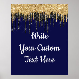 Custom Dark Navy Gold Glitter Birthday Photo Prop Poster