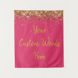 Custom Dark Pink & Gold Birthday Party Photo Booth Tapestry