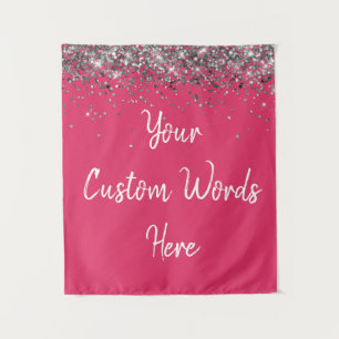 Custom Dark Pink Silver Birthday Party Photo Booth Tapestry