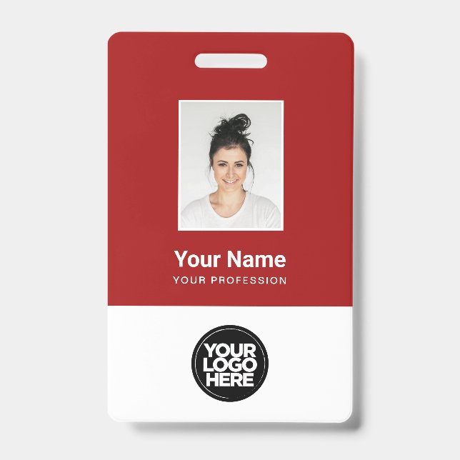 Custom Dark Red Employee Photo, Bar Code, Logo ID Badge (Front)