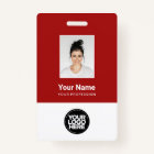 Custom Dark Red Employee Photo, Bar Code, Logo