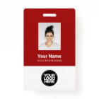 Custom Dark Red Employee Photo, Bar Code, Logo