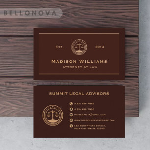 Custom Dark Red Maroon Brown Monogram Law Office Business Card