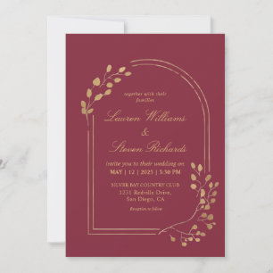 Custom Dark Red Maroon Eucalyptus Leaves Invitation