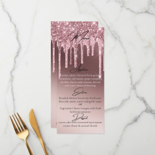 Custom Dark Rose Gold Glitter Drip Elegant Dinner  Menu