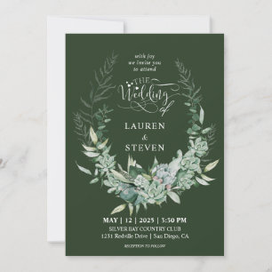 Custom Dark Sage Green Branching Out Floral Flower Invitation