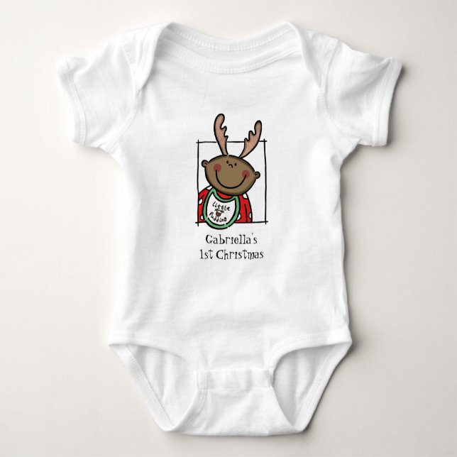 Custom Dark Skin Tone Baby's First Christmas Baby Bodysuit (Front)