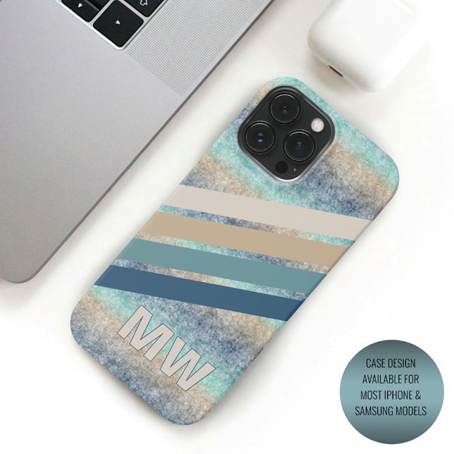 Custom Dark Teal Blue Brown Retro Stripes iPhone Case (Creator Uploaded)
