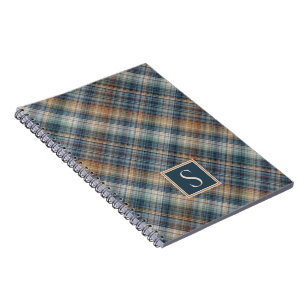 Custom Dark Teal Blue Stripe Plaid Gingham Pattern Notebook